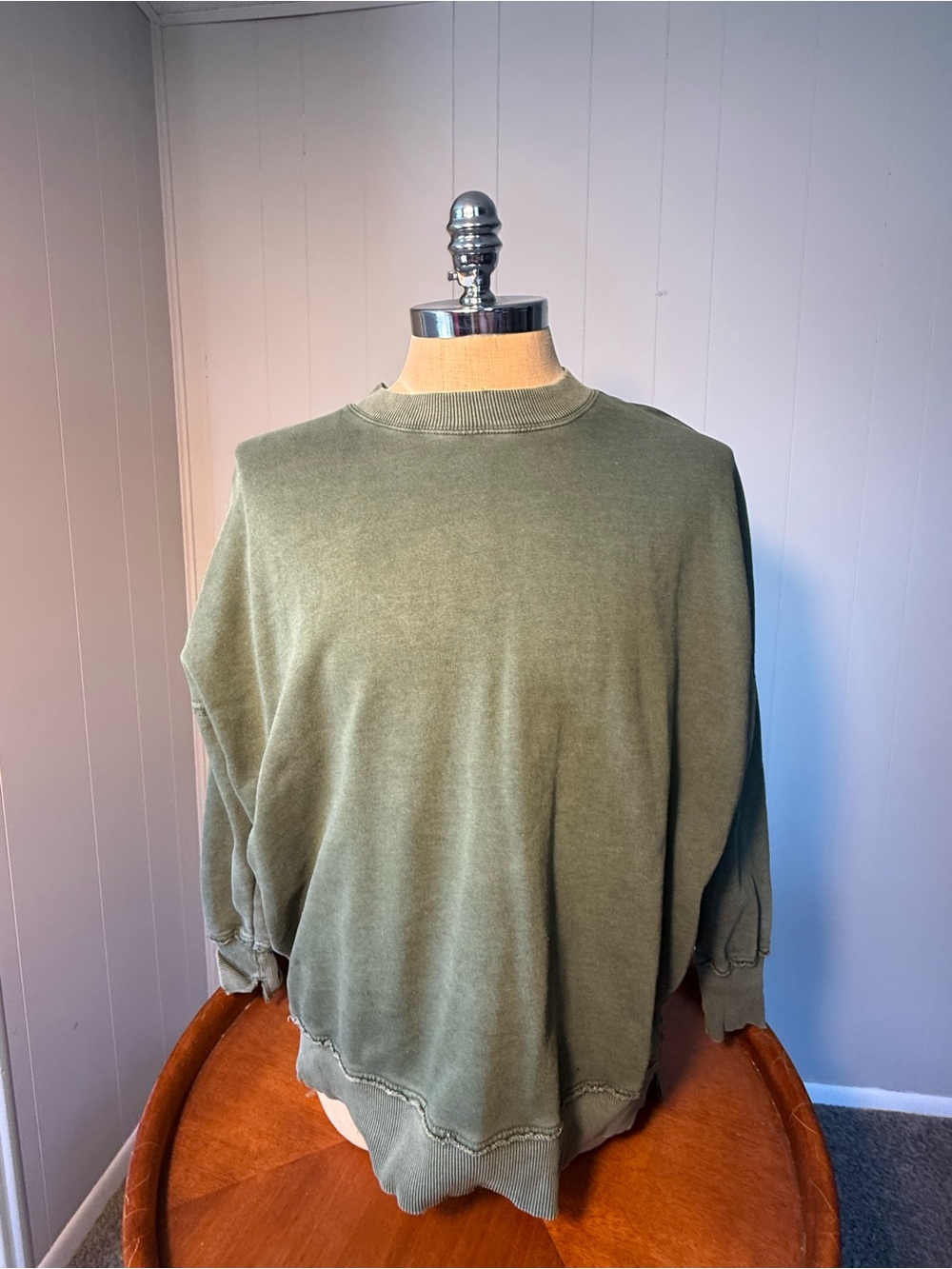 aerie Olive Green Washed Crewneck Sweatshirt